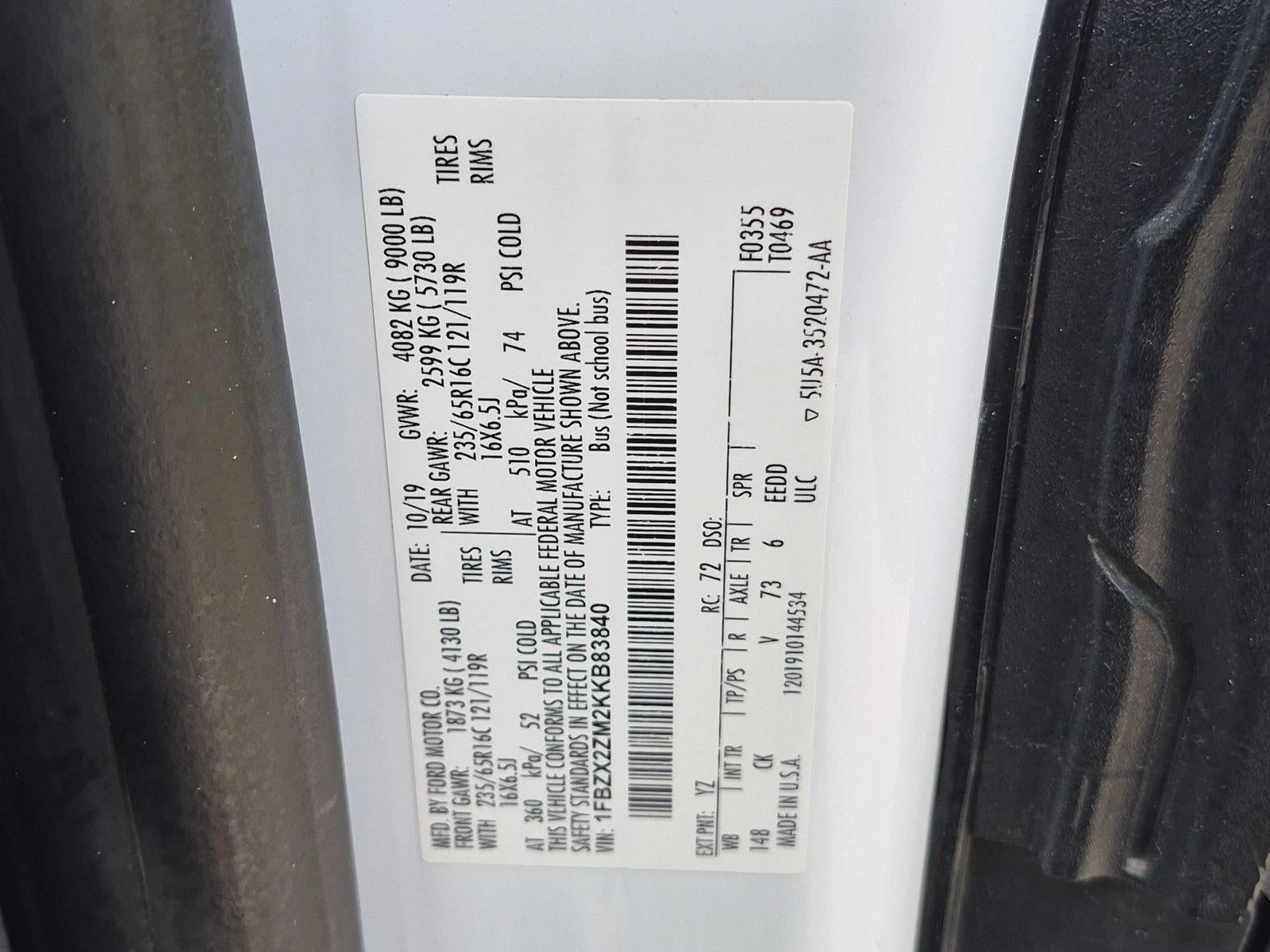 2019 Ford Transit-350 T-350 148" Low Roof XLT Swing-Out RH Dr